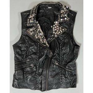 Black Leather Punk Rock Biker Spiked Studded Motorcycle Moto Battle Vest Size 10